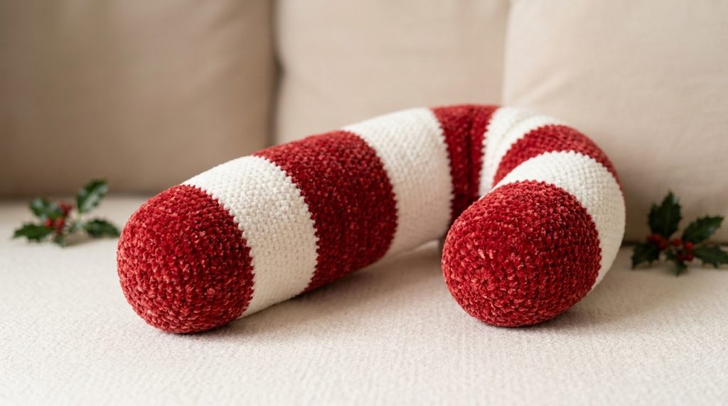 
candy cane crochet pillow