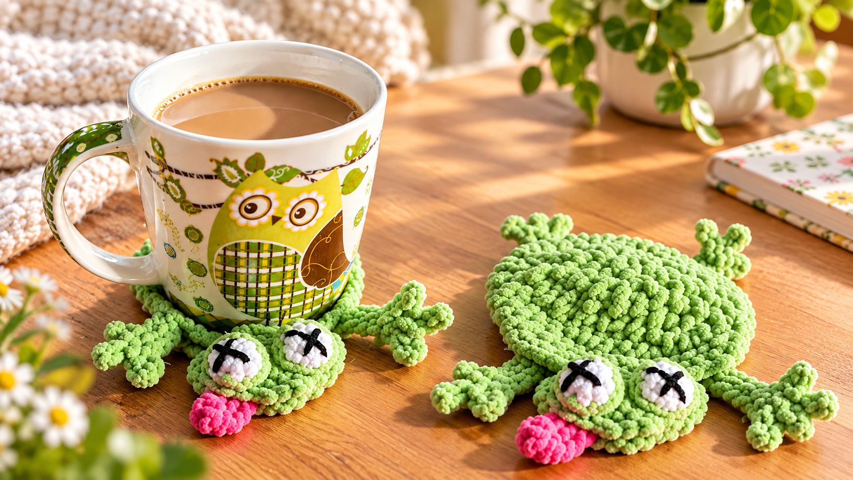 crochet coaster amigurumi frog